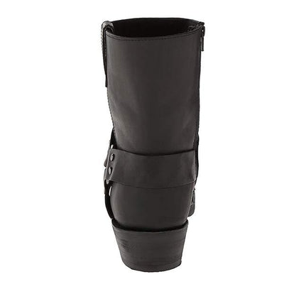 Damen-Mid-Cut-Lederstiefel im Bikerstil mit Harness-Detail