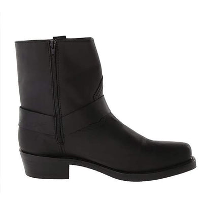 Damen-Mid-Cut-Lederstiefel im Bikerstil mit Harness-Detail