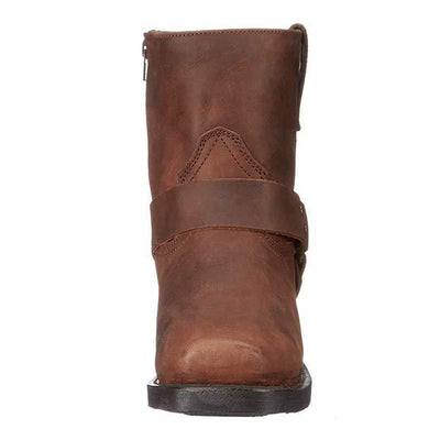 Damen-Mid-Cut-Lederstiefel im Bikerstil mit Harness-Detail