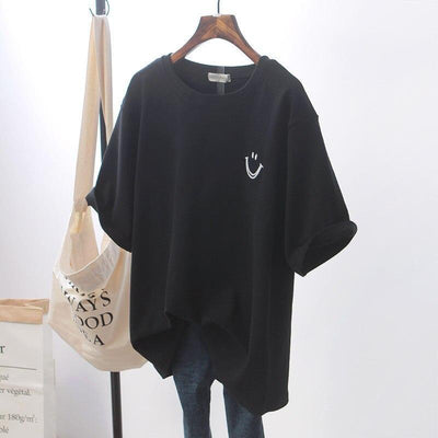 Damen T-Shirt Baumwolle Oversized mit Smiley-Print – Lässige Sommermode Streetwear