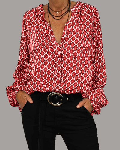 Ravineh – Damenbluse mit geometrischem Print und Knopfleiste