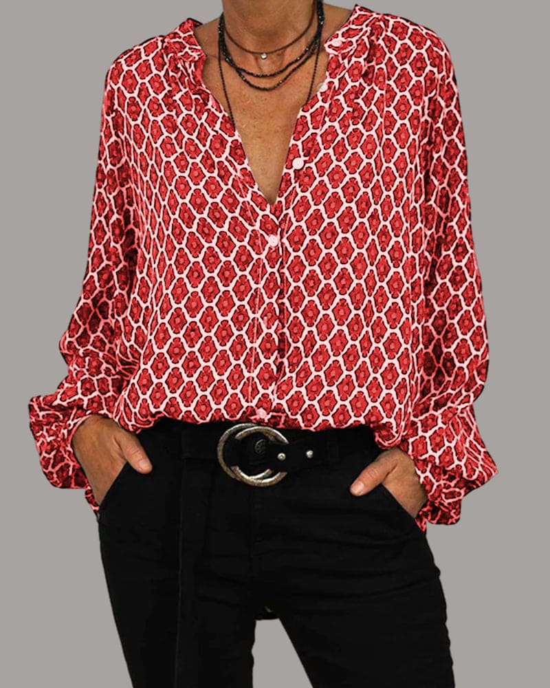 Lena - stylische bluse mit v-ausschnitt und langen armeln