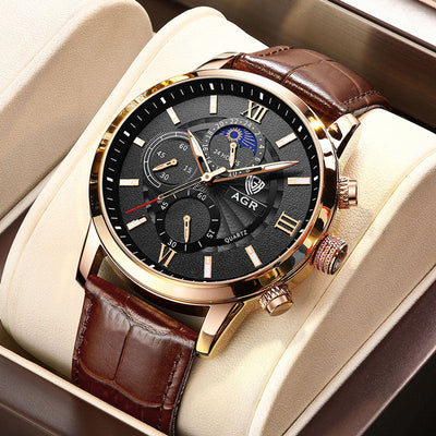 Elegante Quarzuhr mit luxuriösem Lederarmband