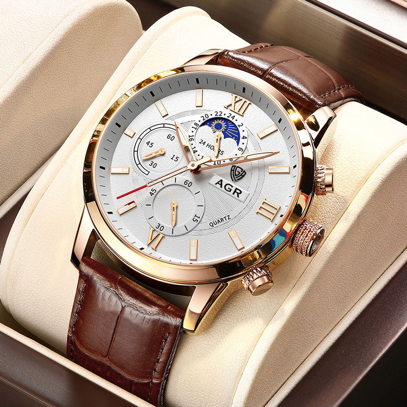 Elegante Quarzuhr mit luxuriösem Lederarmband