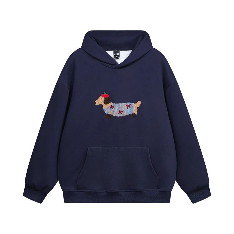 Unisex Oversize Hoodie mit Dackel-Stickerei und Kängurutasche