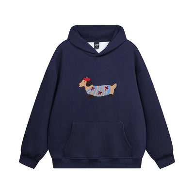 Unisex Oversize Hoodie mit Dackel-Stickerei und Kängurutasche