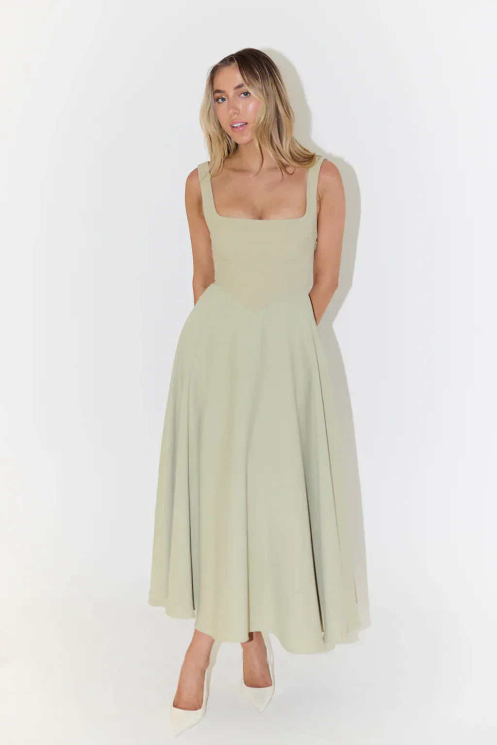 Damen Sommerkleid Baumwolle Leinen Mit Bindeträgern Und A-Linien-Schnitt