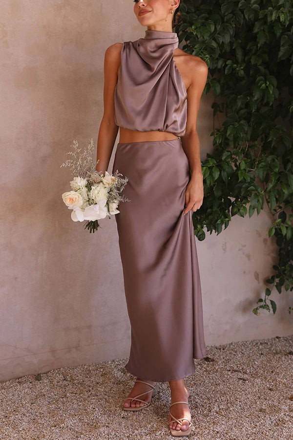 Damen Zweiteiler aus Satin – Elegantes Co-ord Set mit Bluse und Hose