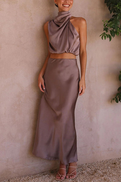 Damen Zweiteiler aus Satin – Elegantes Co-ord Set mit Bluse und Hose
