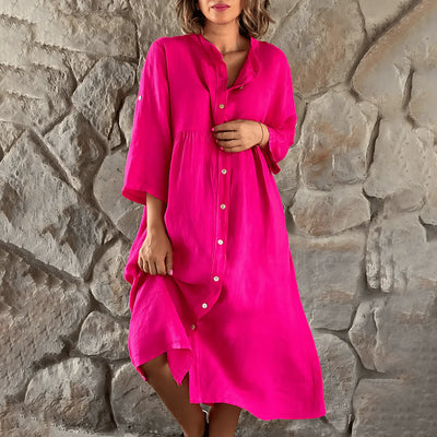 Belsie – Entspanntes Midikleid aus Leinen mit Knopfleiste