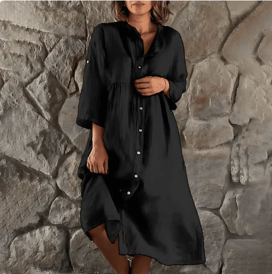 Addah – Locker geschnittenes Hemdblusenkleid aus Leinen mit Knopfleiste