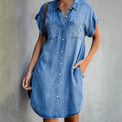 Abiella – Lässiges Jeanshemdkleid mit Knopfleiste