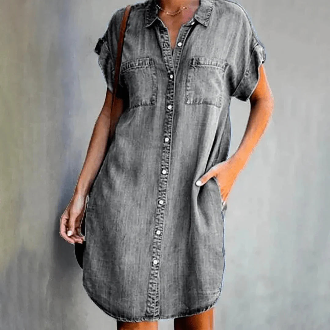 Abiella – Lässiges Jeanshemdkleid mit Knopfleiste