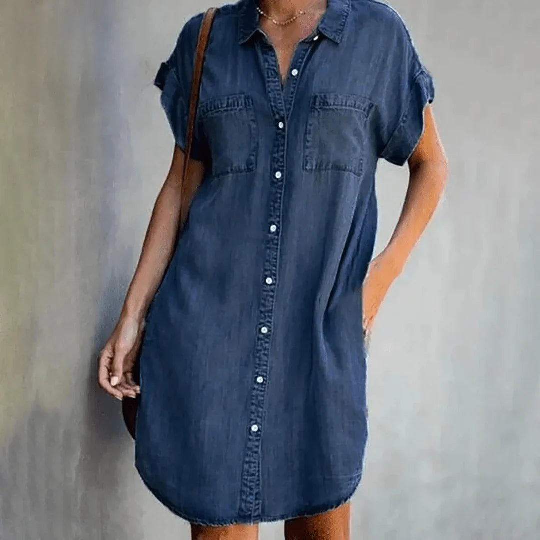 Abiella – Lässiges Jeanshemdkleid mit Knopfleiste