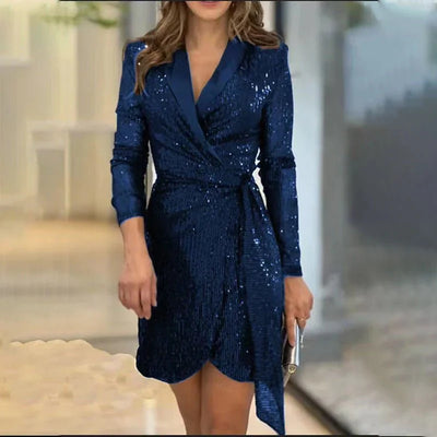 Elynette – Pailletten-Wickelblazer-Minikleid