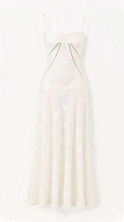 Weißes Boho-Maxikleid mit Schmetterling-Muster | Ibiza-Stil