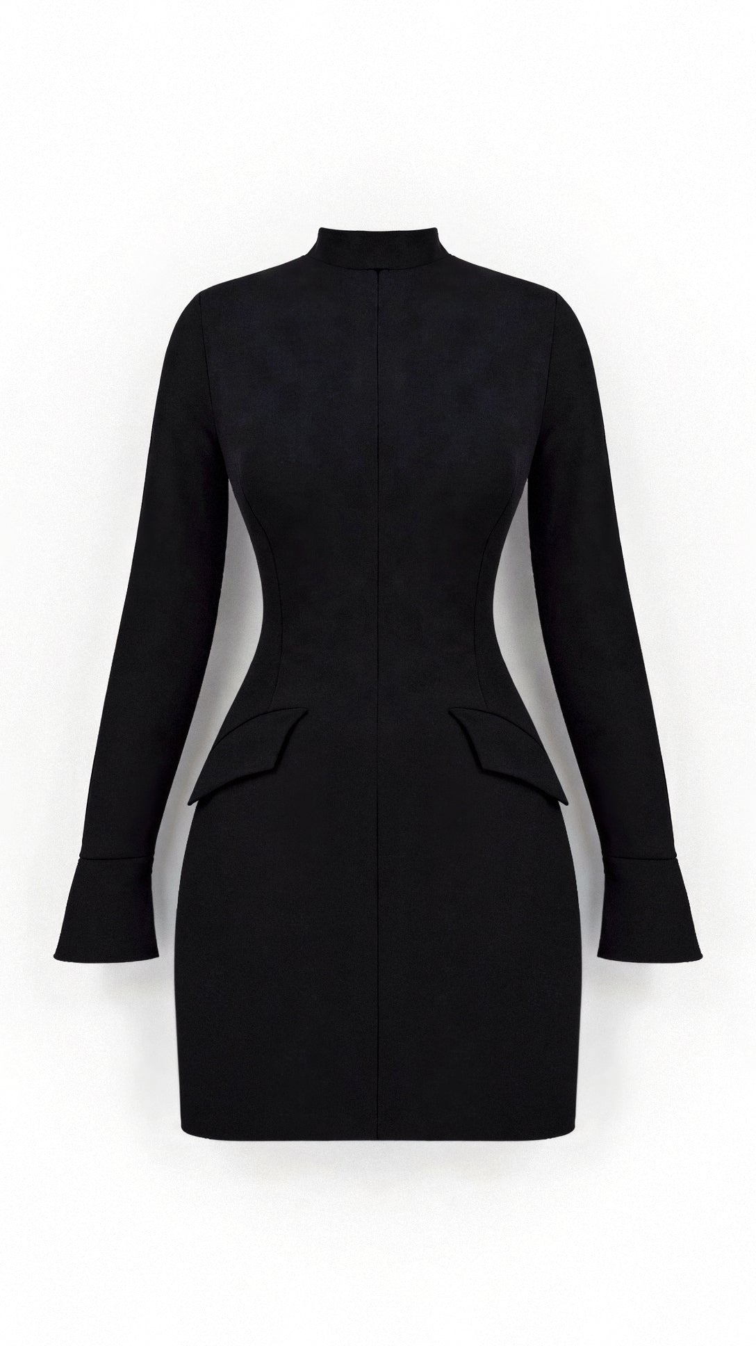 Elegantes Etuikleid Schwarz | Businesskleid mit Langarm