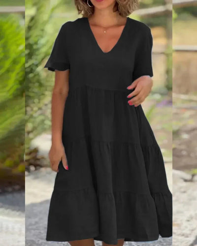 Liliseth – V-Ausschnitt, gestuftes Kurzarm-Midikleid