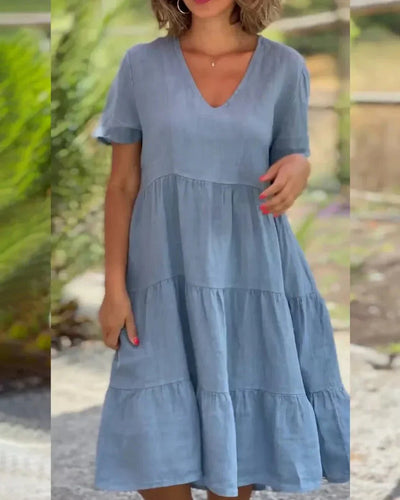 Liliseth – V-Ausschnitt, gestuftes Kurzarm-Midikleid
