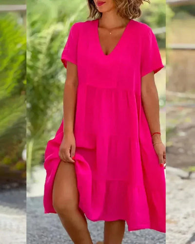 Liliseth – V-Ausschnitt, gestuftes Kurzarm-Midikleid
