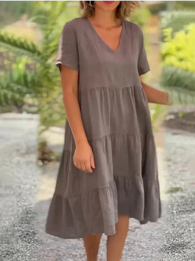 Liliseth – V-Ausschnitt, gestuftes Kurzarm-Midikleid