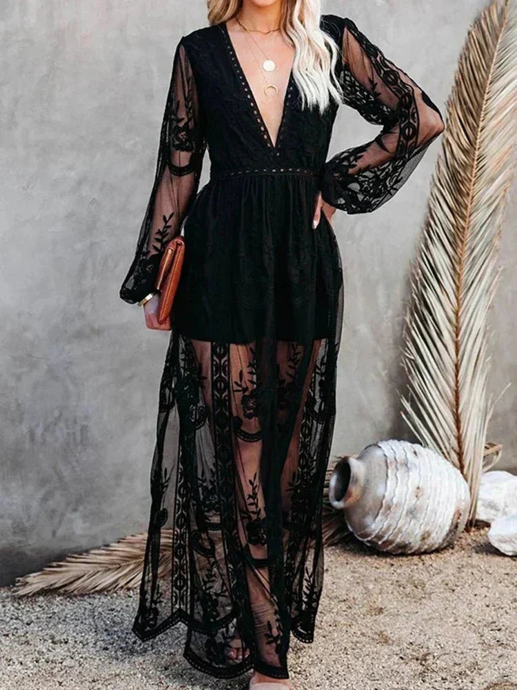 Keesha – Boho-Maxikleid mit Stickerei und Futter