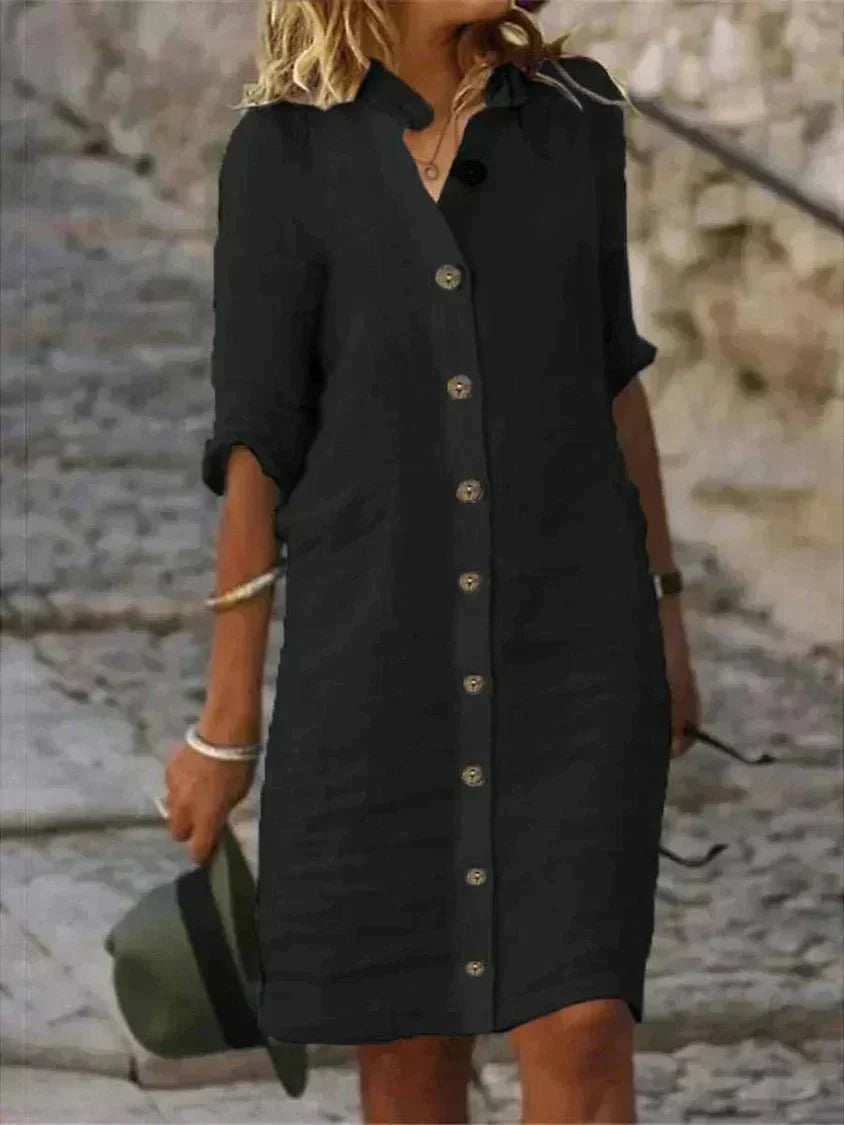 Arianda – Lässiges Leinenhemdkleid mit Knopfleiste