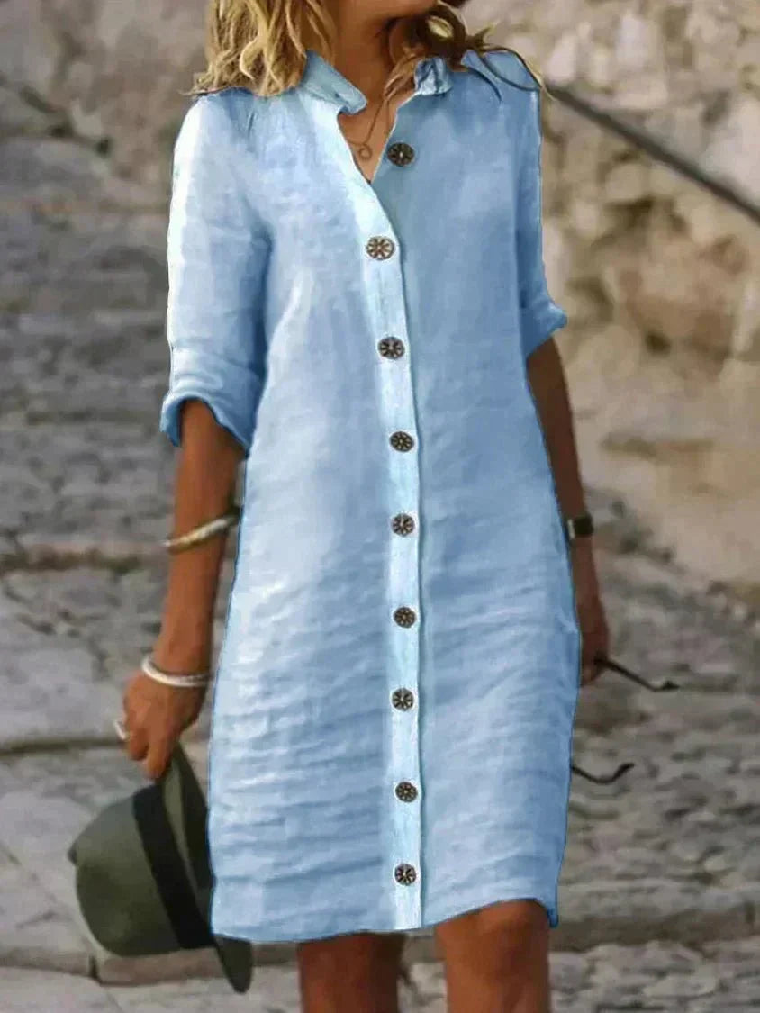Arianda – Lässiges Leinenhemdkleid mit Knopfleiste