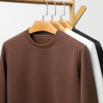 Stefan | Geometrisch gemusterte Comfort Herren Jacquard Crewneck T-Shirts