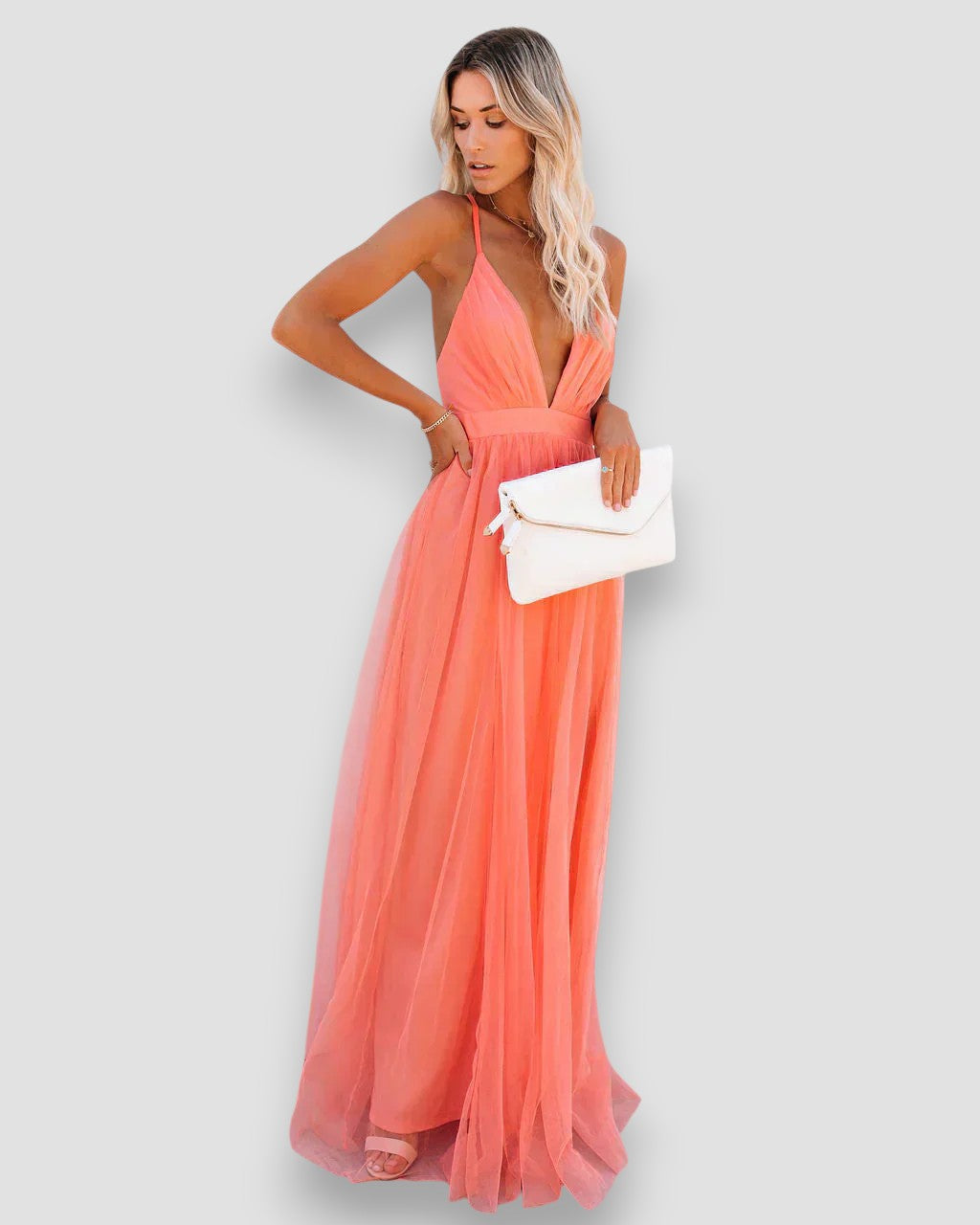 Savannah | Chiffon Maxikleid mit Tiefem Ausschnitt