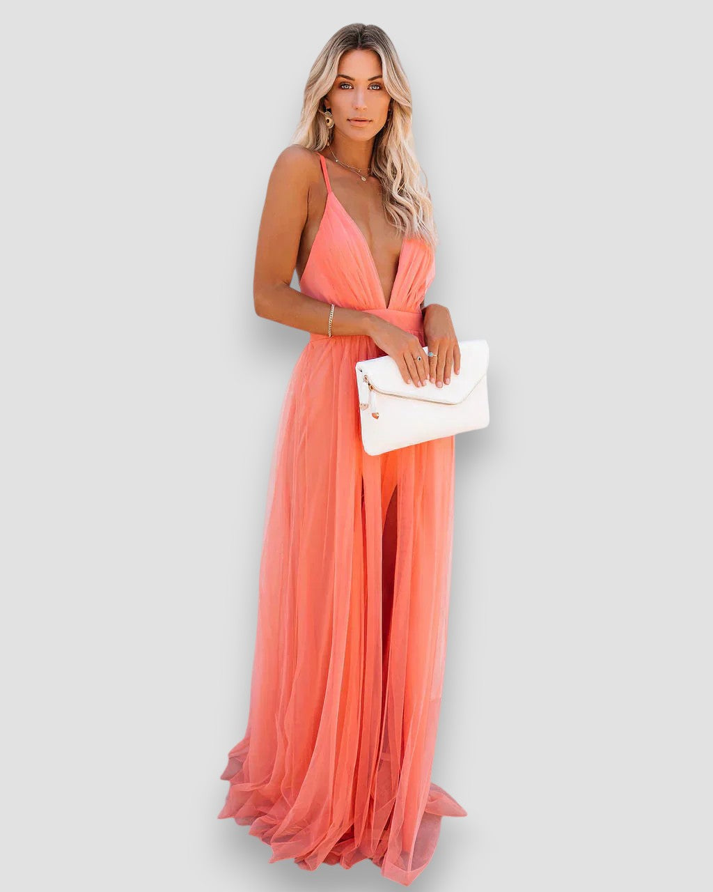 Savannah | Chiffon Maxikleid mit Tiefem Ausschnitt