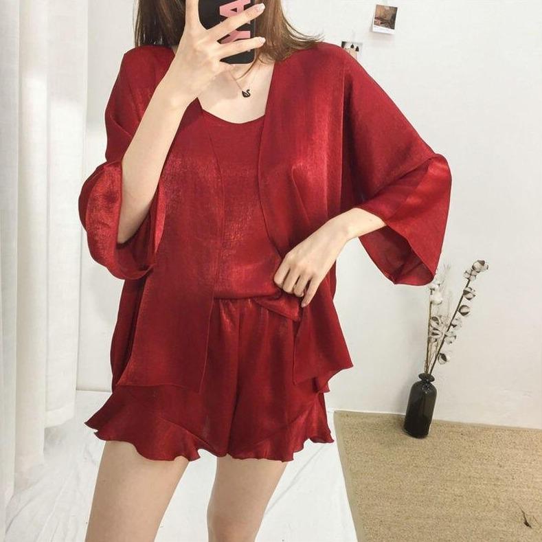 Damenpyjama aus Satin mit cardigan