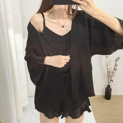 Damenpyjama aus Satin mit cardigan