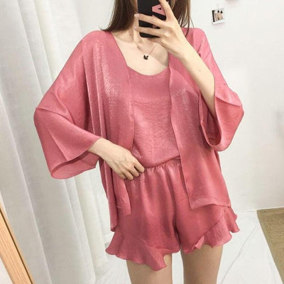 Damenpyjama aus Satin mit cardigan