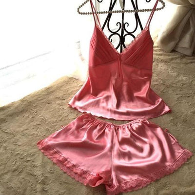 Damenpyjama aus Satin mit tiefem Rückenausschnitt