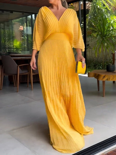 Sassa - V-Ausschnitt Schwebendes Rippkleid