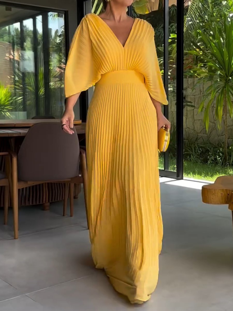 Sassa - V-Ausschnitt Schwebendes Rippkleid