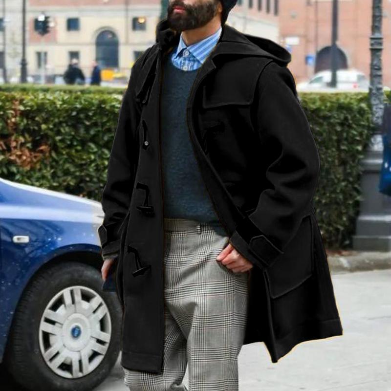 Herrenmantel mit Kapuze und Reverskragen