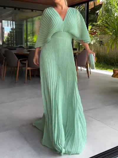 Sassa - V-Ausschnitt Schwebendes Rippkleid