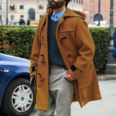 Herrenmantel mit Kapuze und Reverskragen