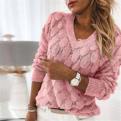Modischer Strickpullover mit V-Ausschnitt für Damen