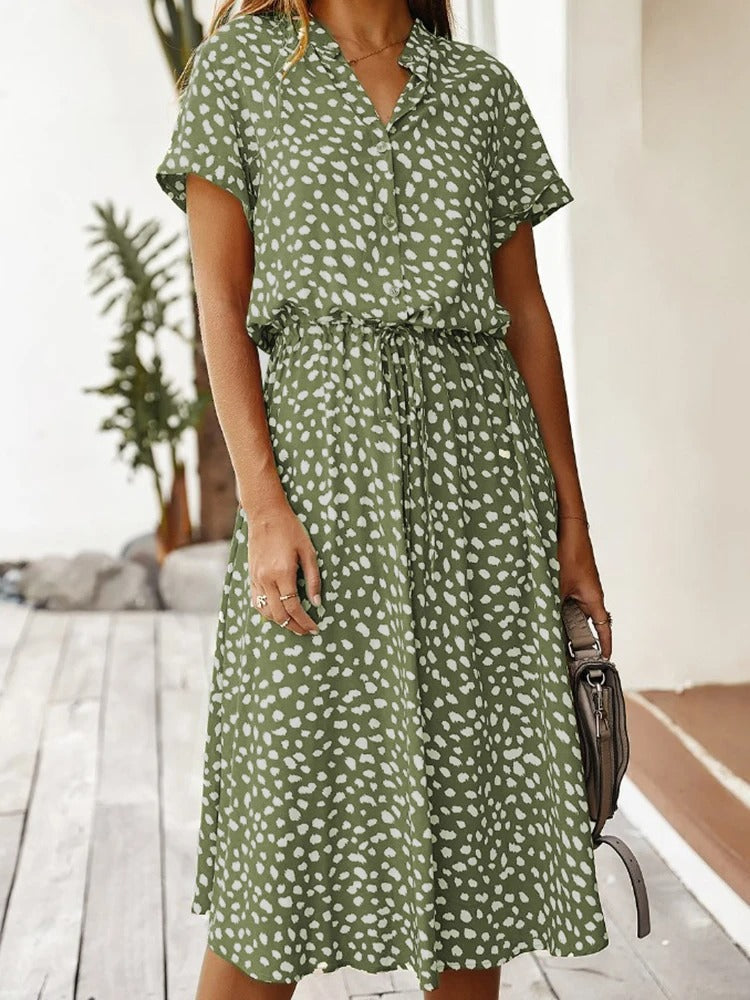 Georgia | Sanft gepunktetes Midi-Kleid mit Knopfdetails