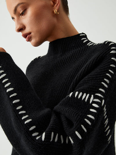 Rollkragenpullover mit Piqué-Stich-Details - Warda