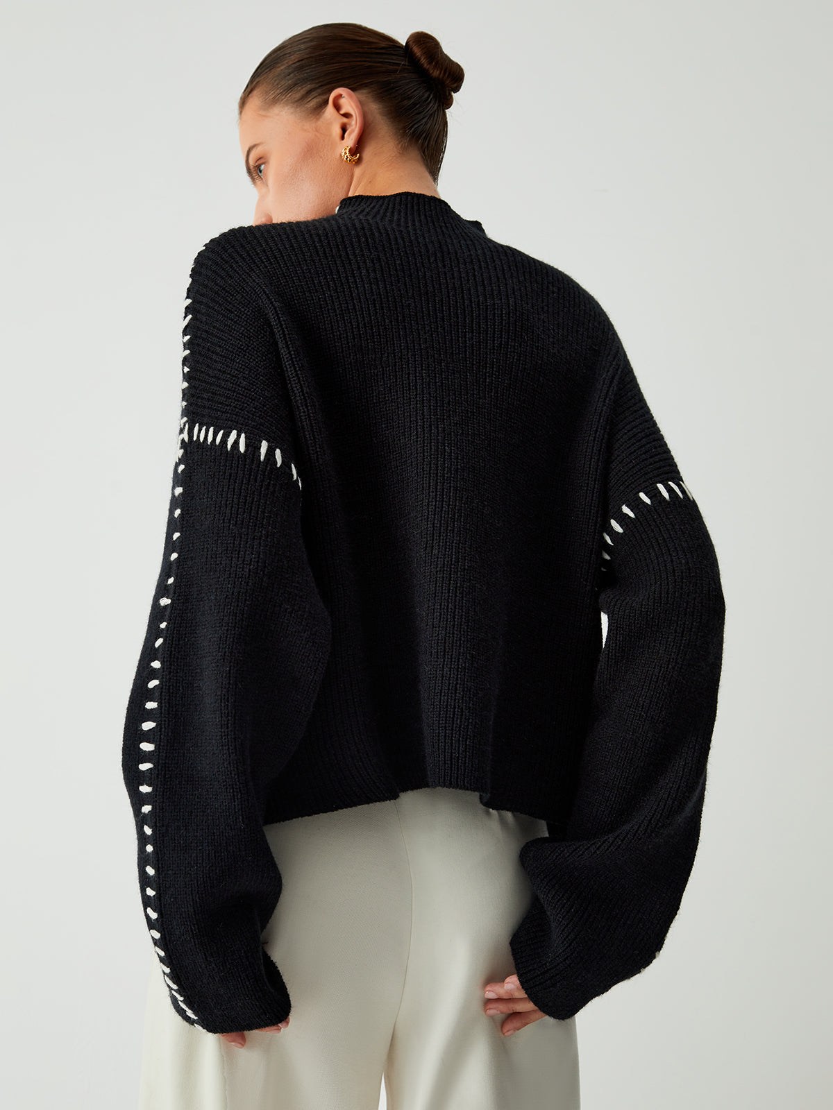 Rollkragenpullover mit Piqué-Stich-Details - Warda