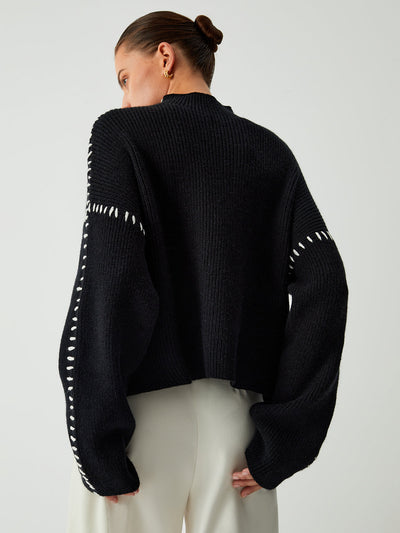 Rollkragenpullover mit Piqué-Stich-Details - Warda