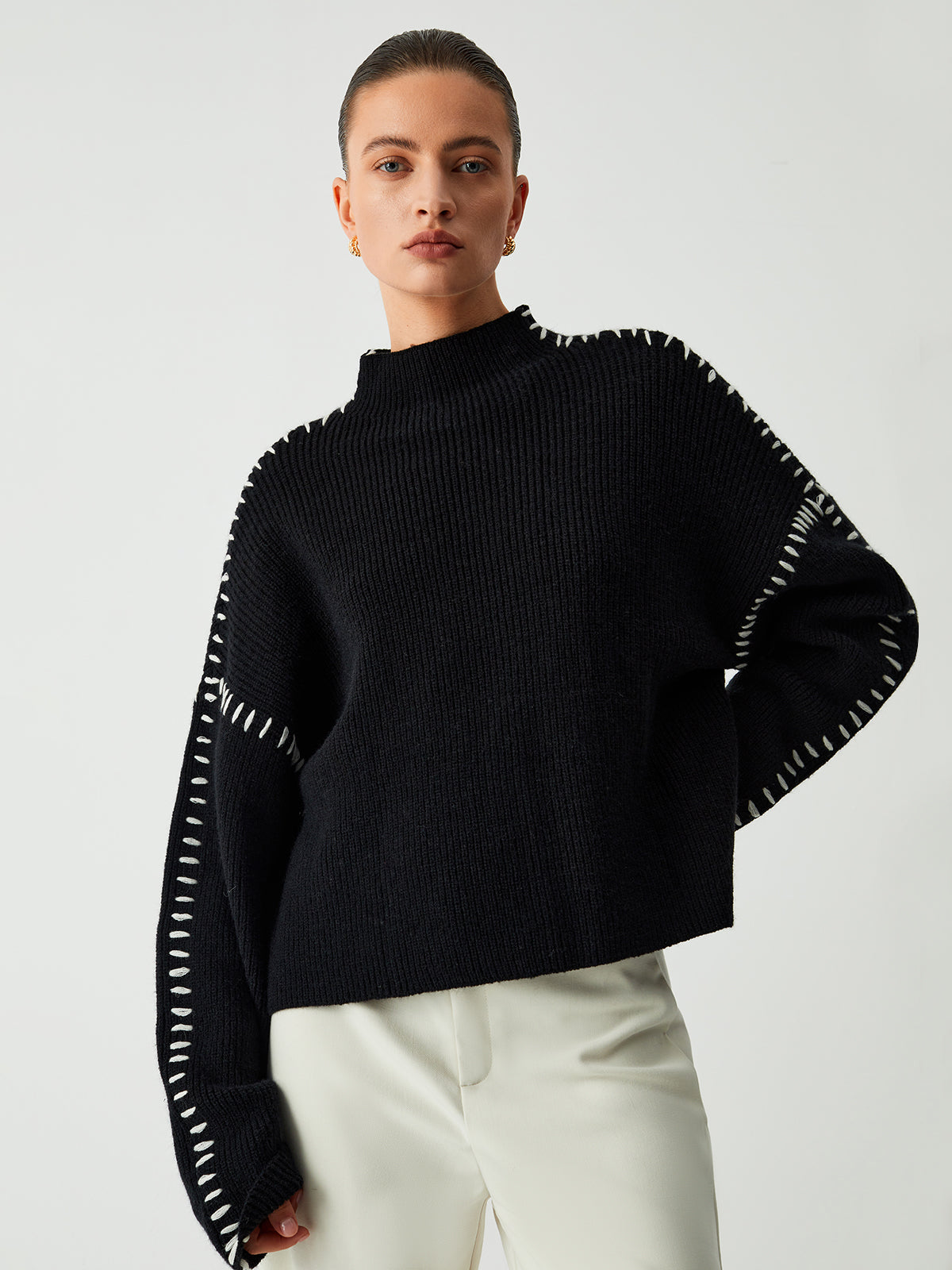 Rollkragenpullover mit Piqué-Stich-Details - Warda