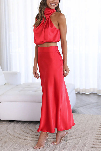 Damen Zweiteiler aus Satin – Elegantes Co-ord Set mit Bluse und Hose