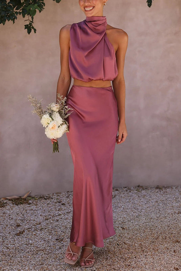 Damen Zweiteiler aus Satin – Elegantes Co-ord Set mit Bluse und Hose