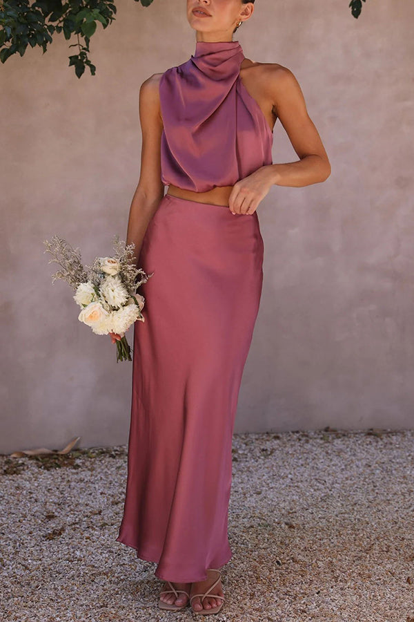 Damen Zweiteiler aus Satin – Elegantes Co-ord Set mit Bluse und Hose
