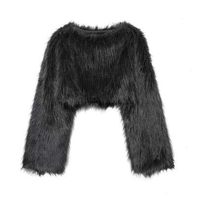 Cropped Kunstfell Pullover mit weiten Ärmeln für Damen